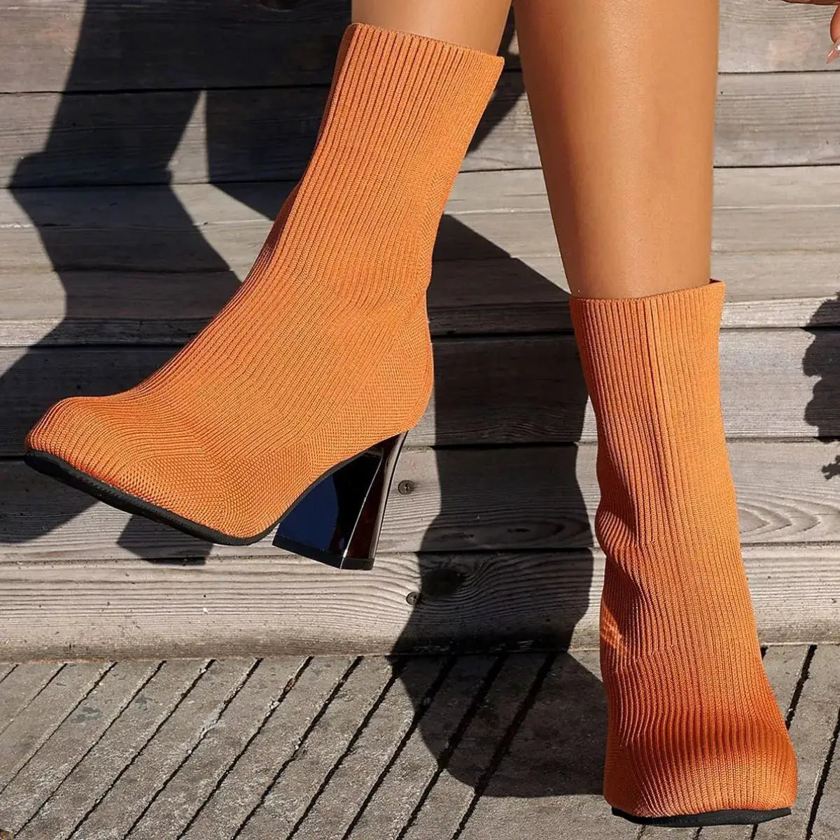 Round Toe Block Heels Boots by Trendsi