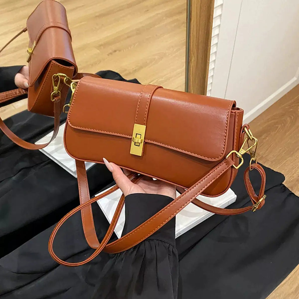 Rectangular Crossbody Bag with Golden Buckle by Trendsi