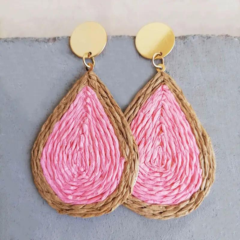 Raffia Grass Teardrop Earrings by Trendsi