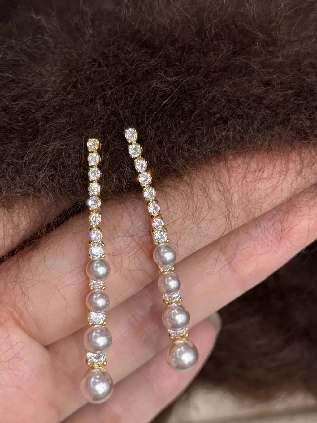 Pearl Zircon Drop Earrings by Trendsi