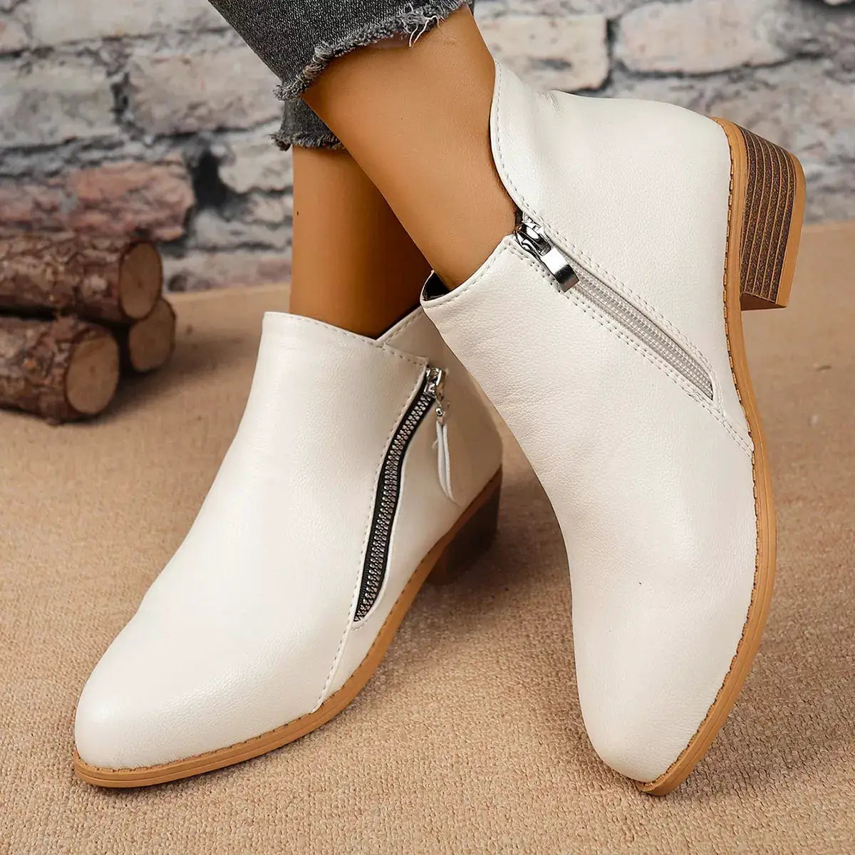 Size Zipper Block Heels Boots by Trendsi