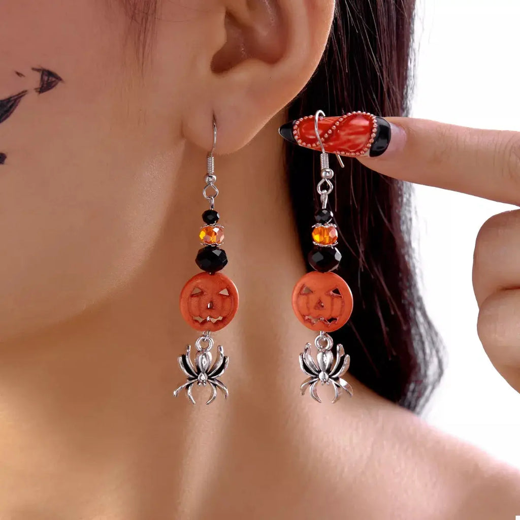 Halloween Spider Pumpkin Drop Earrings by Trendsi