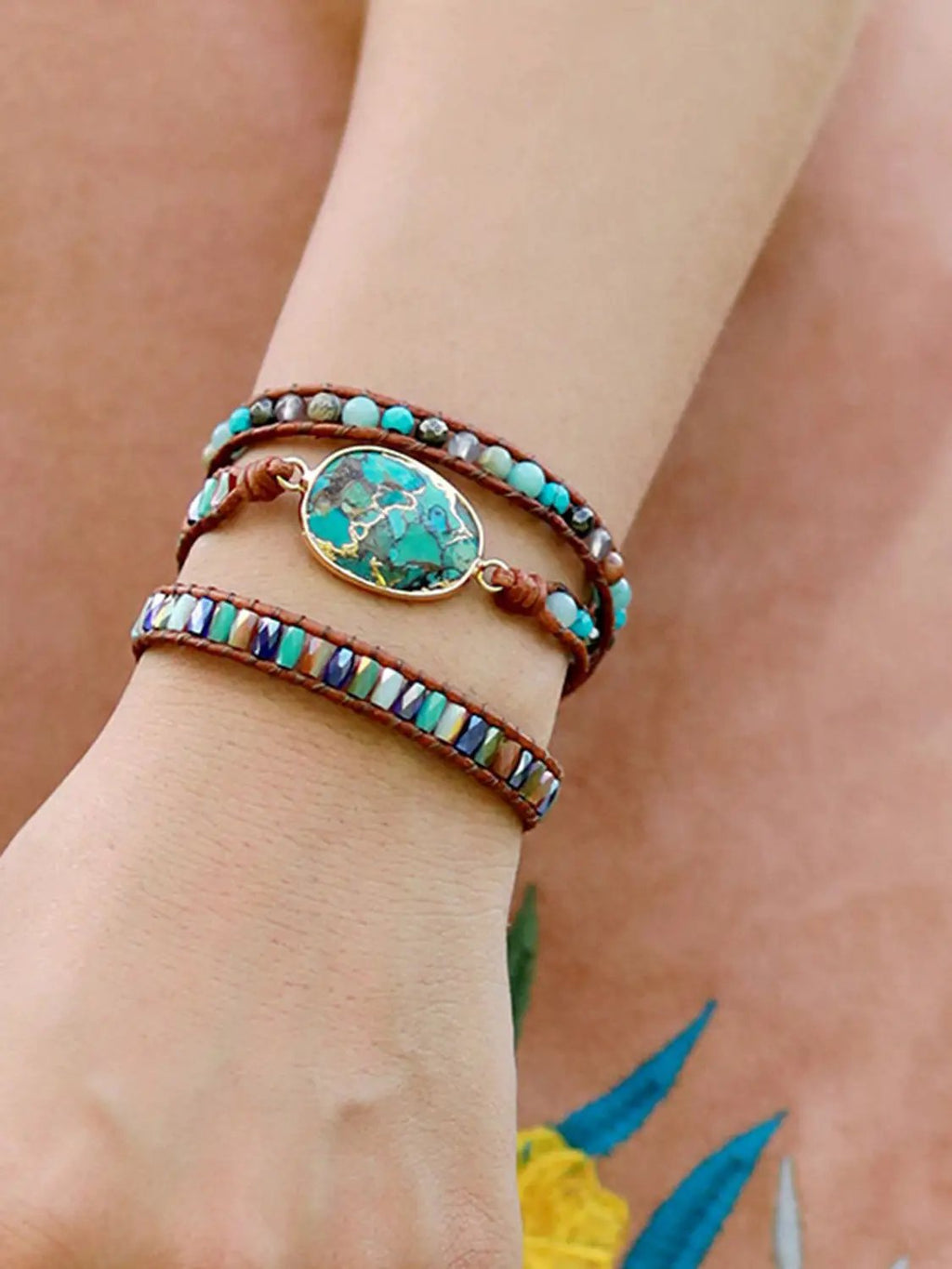 Triple-Layer Natural Stone Bracelet by Trendsi