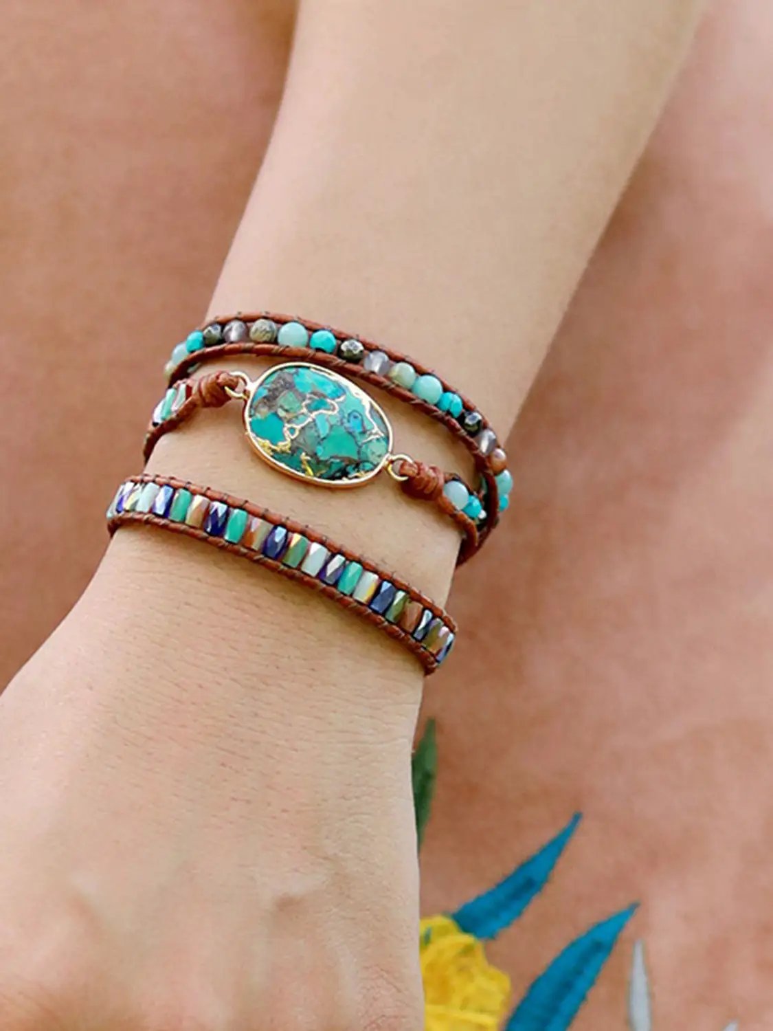 Triple-Layer Natural Stone Bracelet by Trendsi