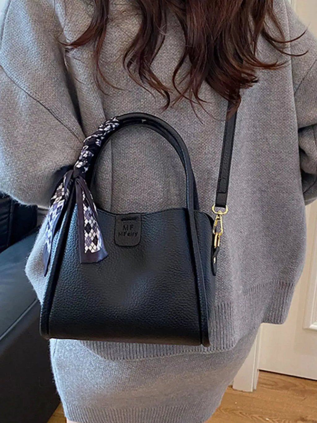 Leather Crossbody Bag with Scarf Accent by Trendsi