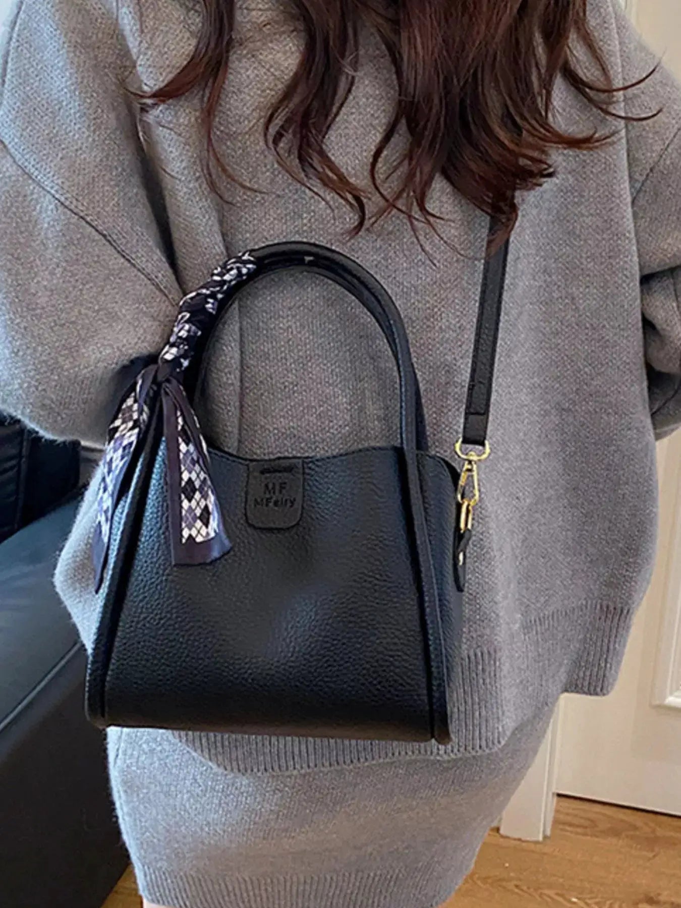 Leather Crossbody Bag with Scarf Accent by Trendsi