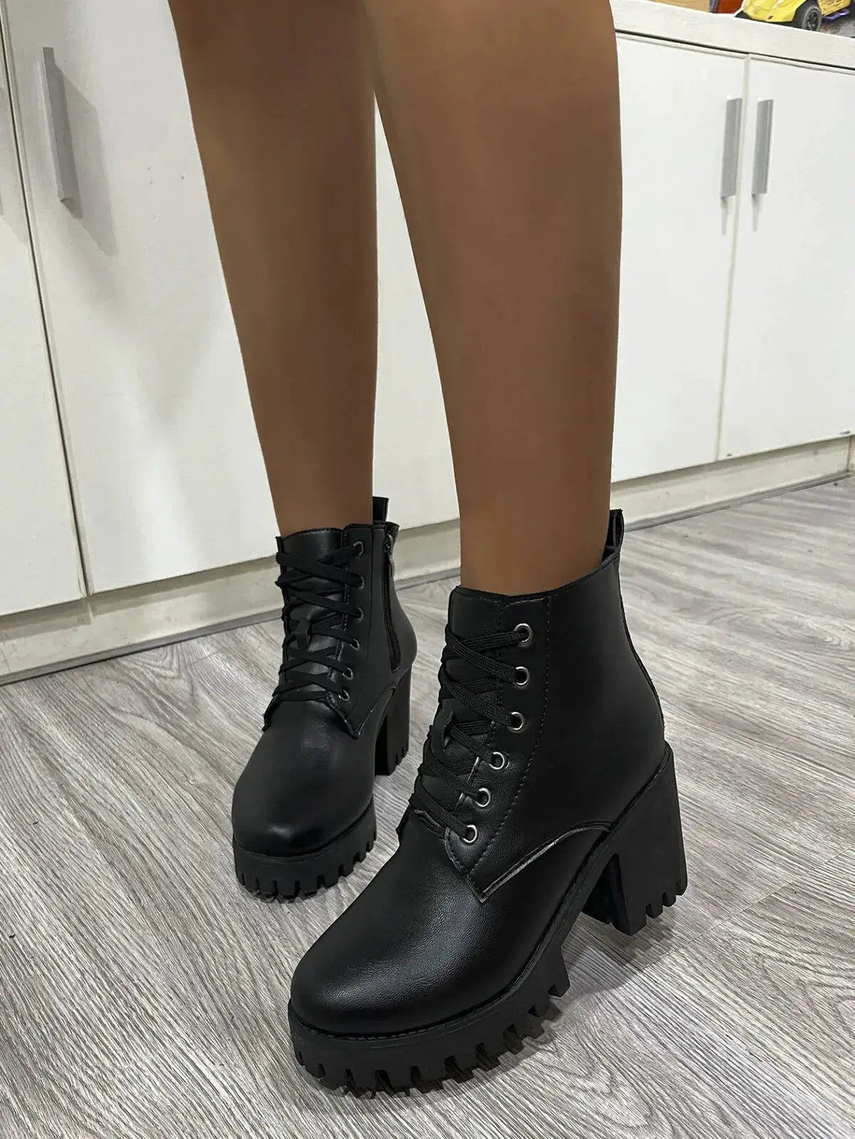 Round Toe Block Heels Boots by Trendsi