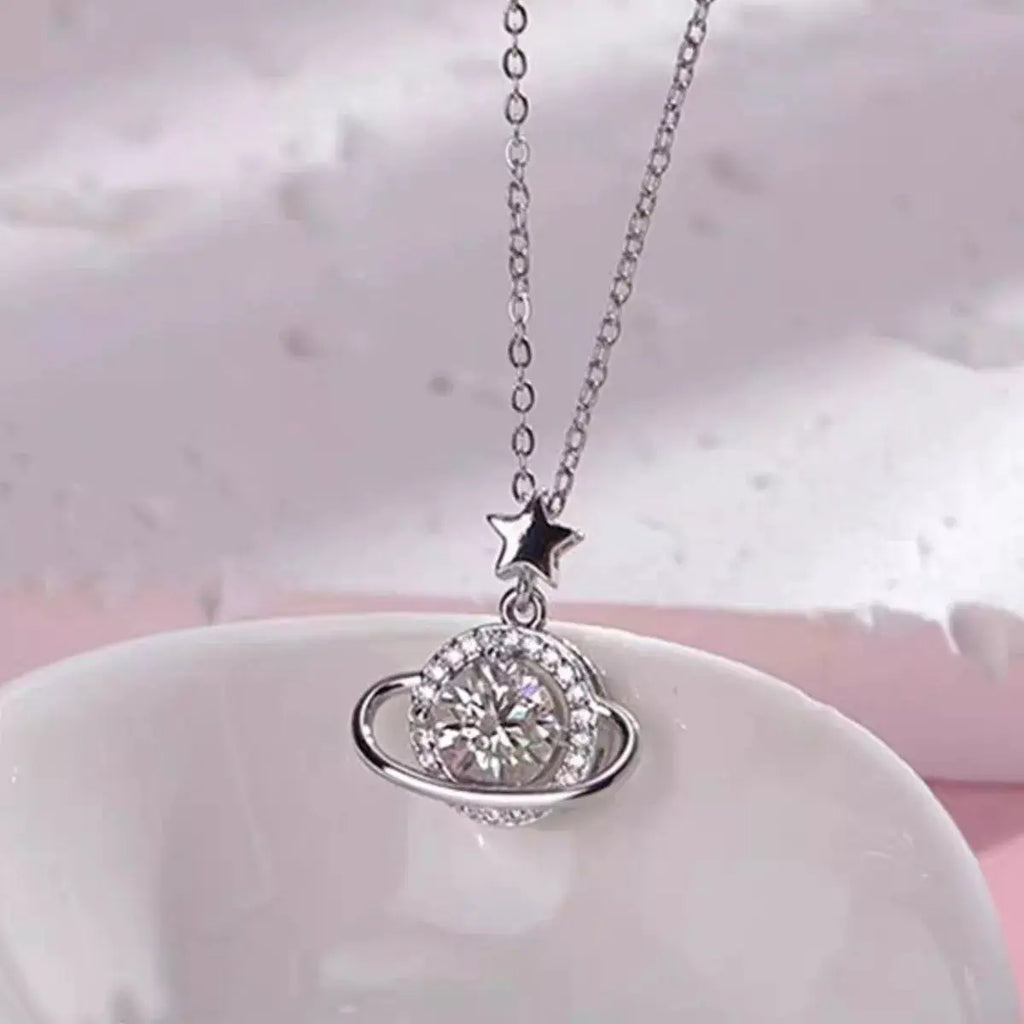 1 Carat 925 Sterling Silver Moissanite Planet Necklace by Trendsi
