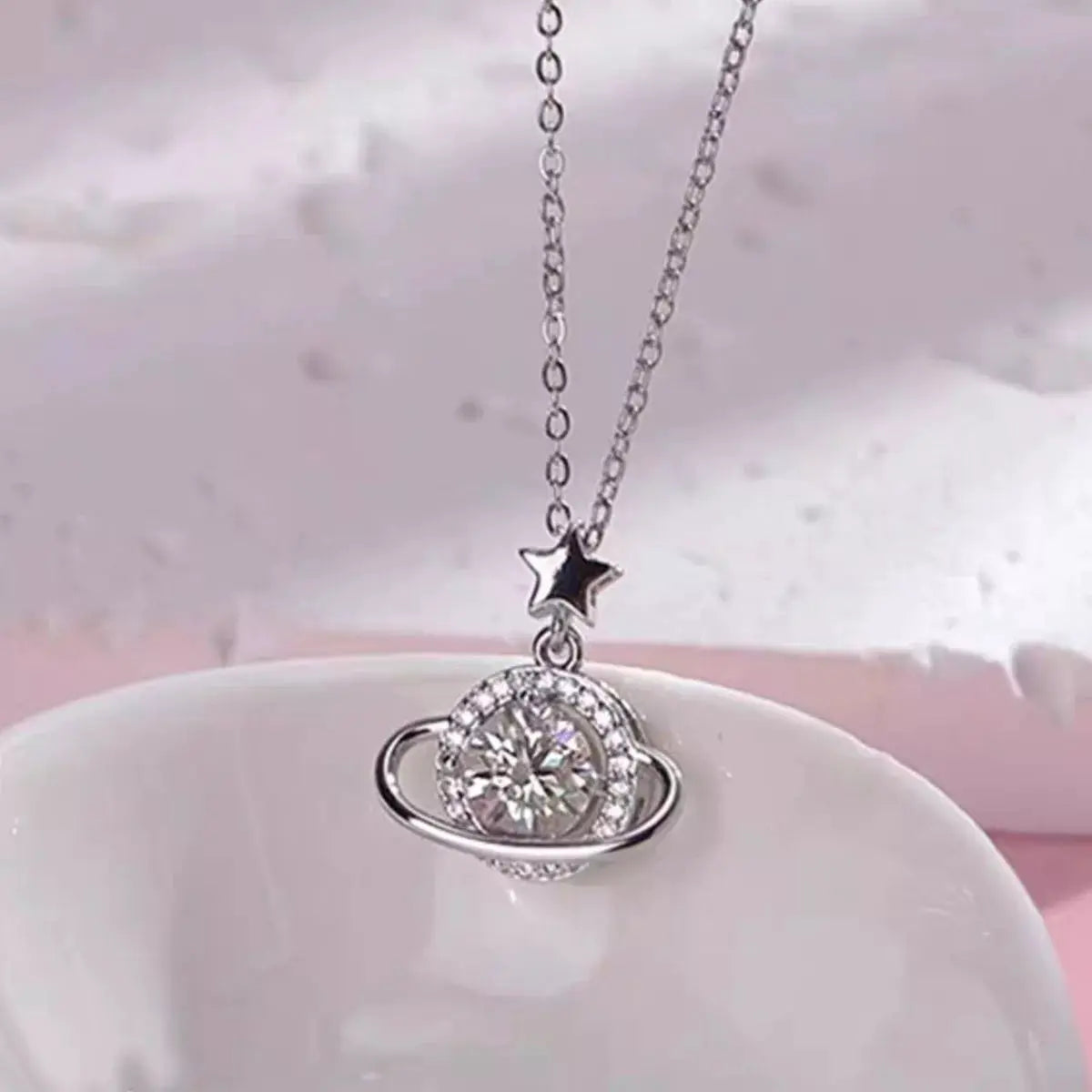 1 Carat 925 Sterling Silver Moissanite Planet Necklace by Trendsi