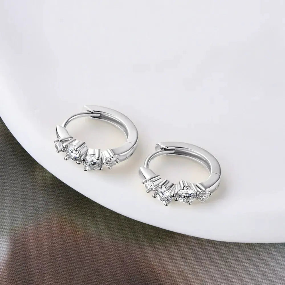 925 Sterling Silver Moissanite Huggie Earrings by Trendsi