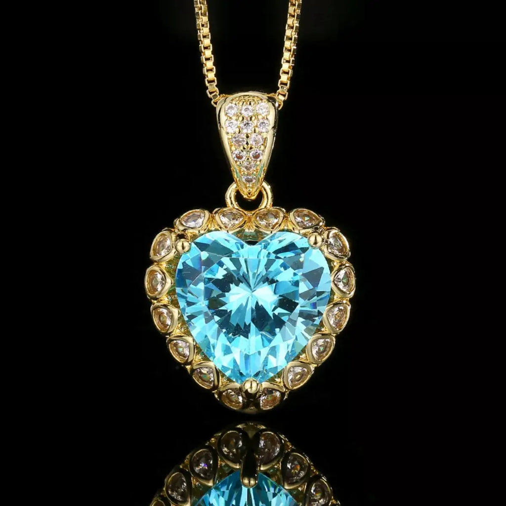 Heart-Shaped Aquamarine Pendant Necklace by Trendsi