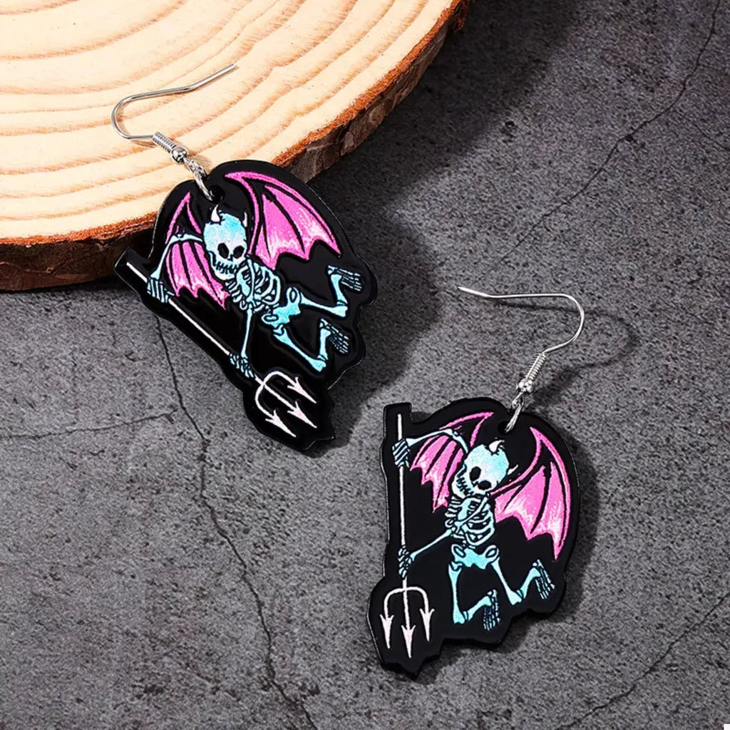 Halloween Spooky Skeleton Devil Wing Dangle Earrings by Trendsi