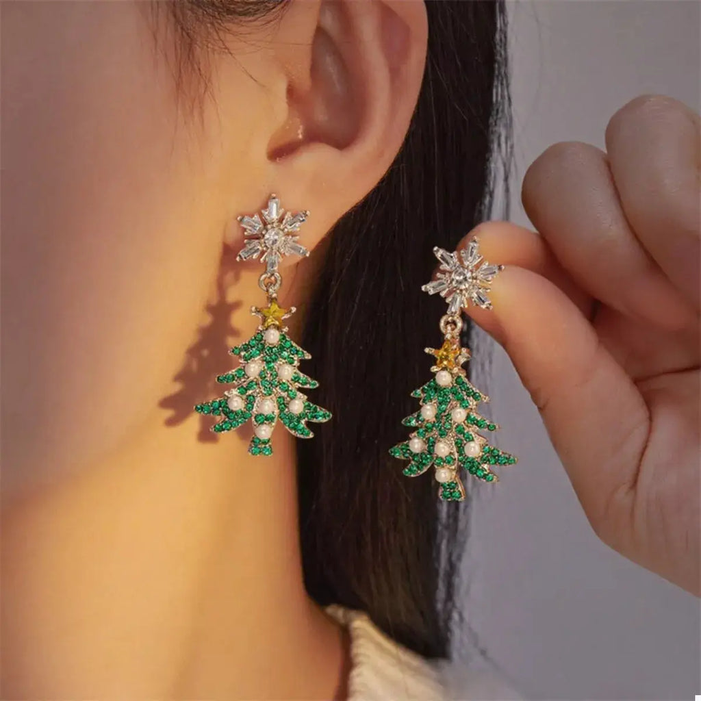 Christmas Tree Snowflake Dangle Earrings by Trendsi