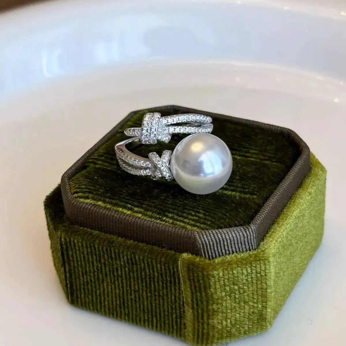 Pearl Zircon Bypass Ring by Trendsi