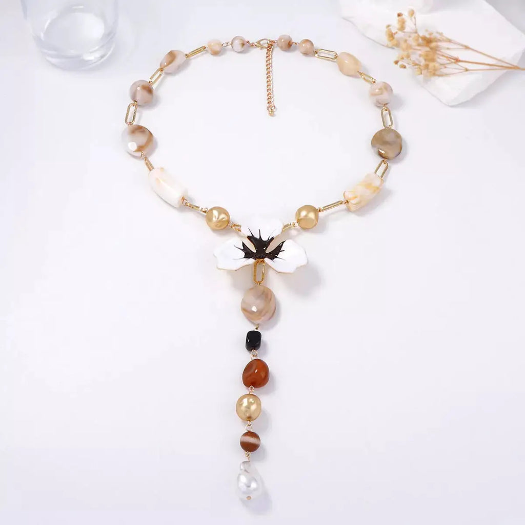 Alloy Dripping Oil Flower Resin Y-Shaped Necklace by Trendsi
