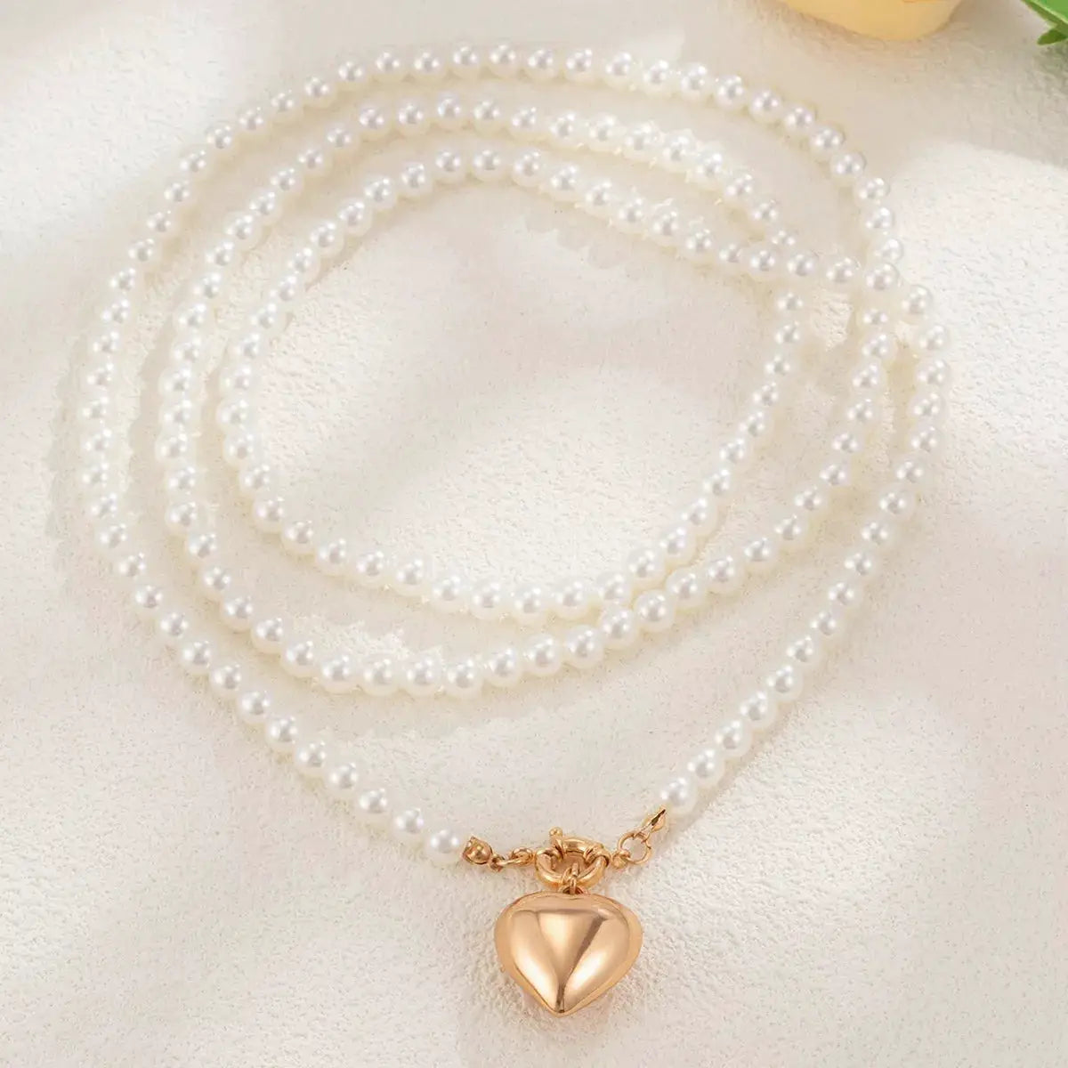 Pearl Chain Heart Necklace by Trendsi