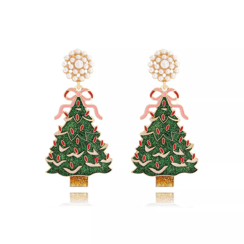 Christmas Tree Dangle Earrings with Pearl by Trendsi