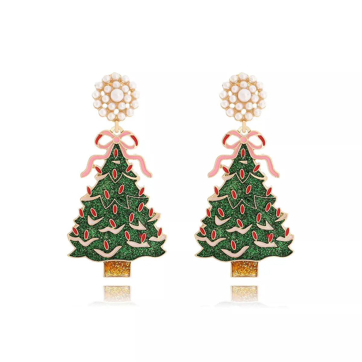 Christmas Tree Dangle Earrings with Pearl by Trendsi