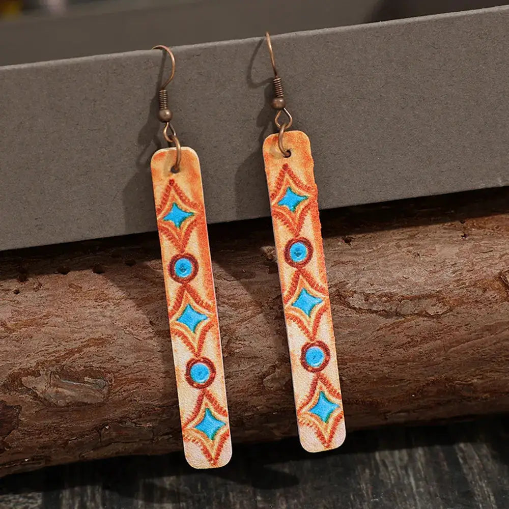 Geometric Leather Bar Earrings by Trendsi