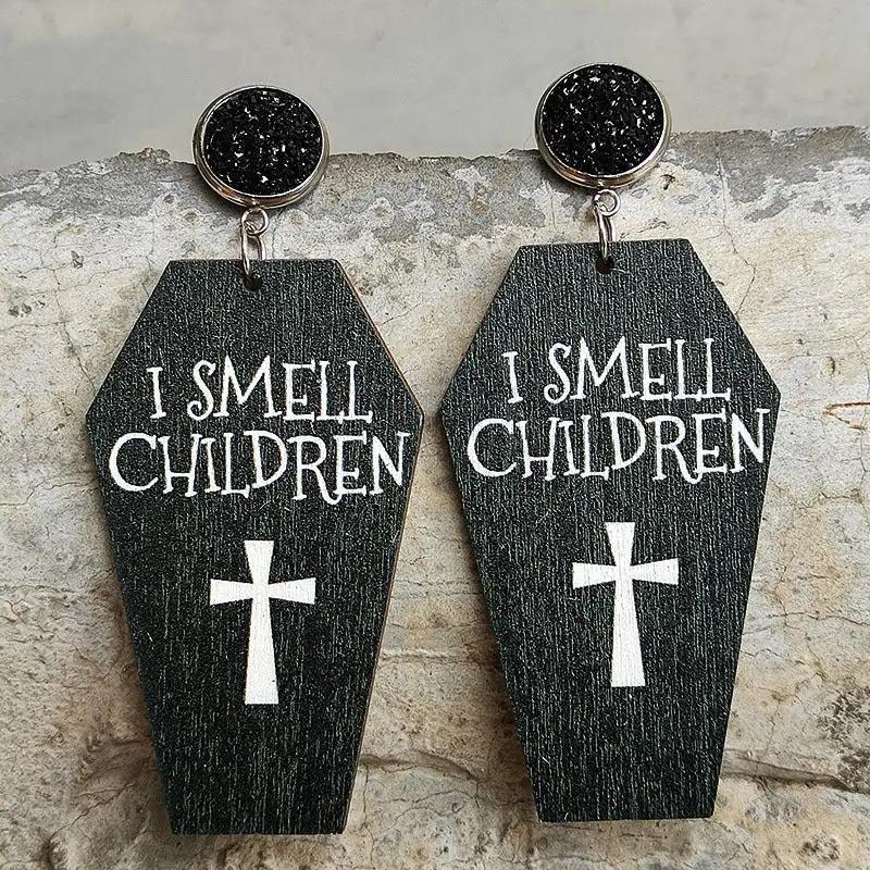 Coffin Shape Wooden Dangle Earrings by Trendsi