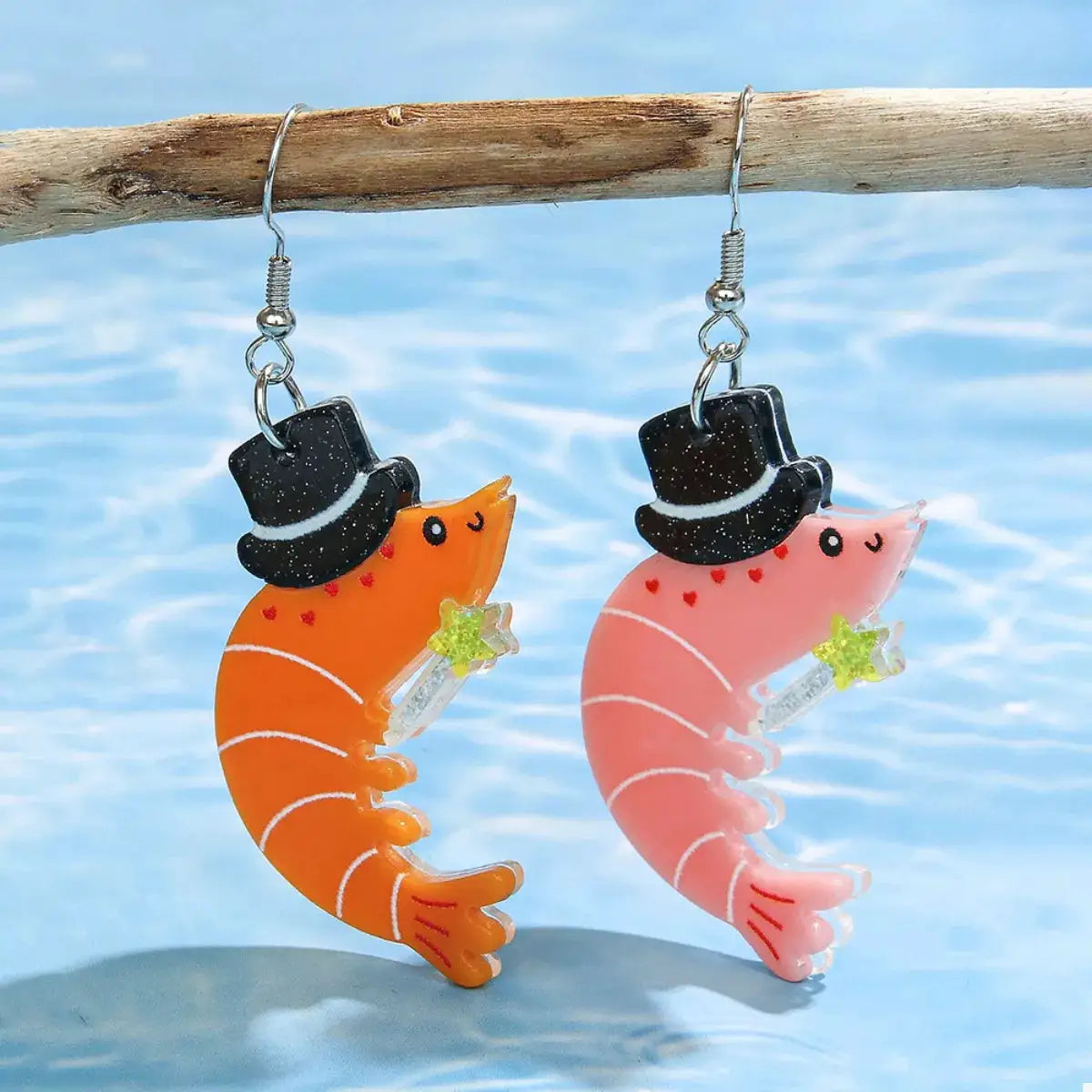 Whimsical Shrimp Earrings with Top Hats by Trendsi