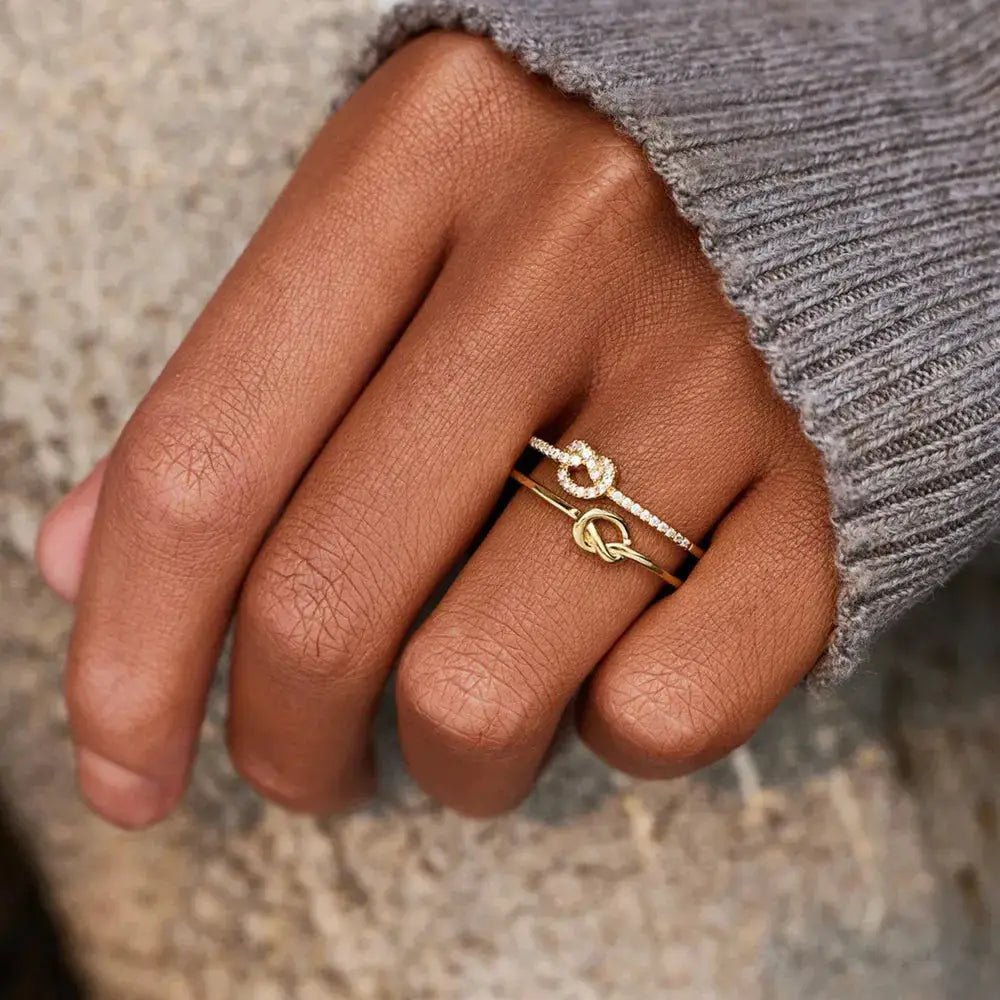 925 Sterling Silver Double-Layered Knot Ring by Trendsi