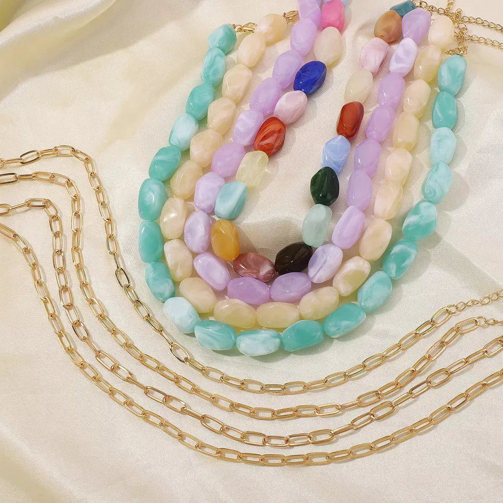 2 Piece Colorful Beaded Chain Necklace by Trendsi