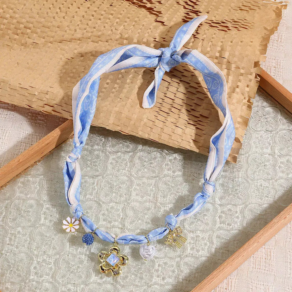 Ribbon Flower Charm Necklace by Trendsi