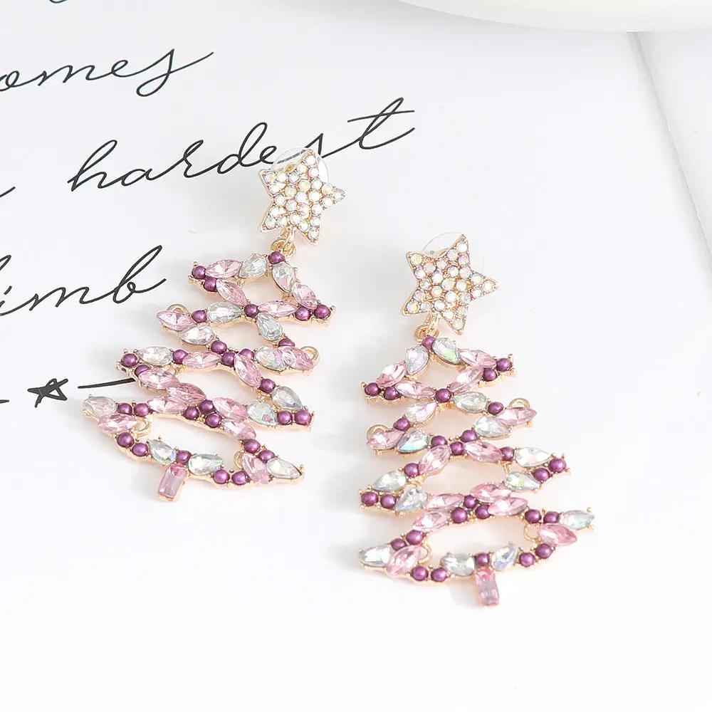 Christmas Tree Rhinestone Alloy Earrings by Trendsi