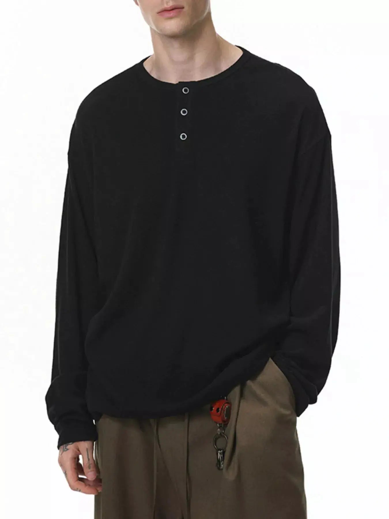 Men's Long Sleeve Henley T-Shirt by Trendsi