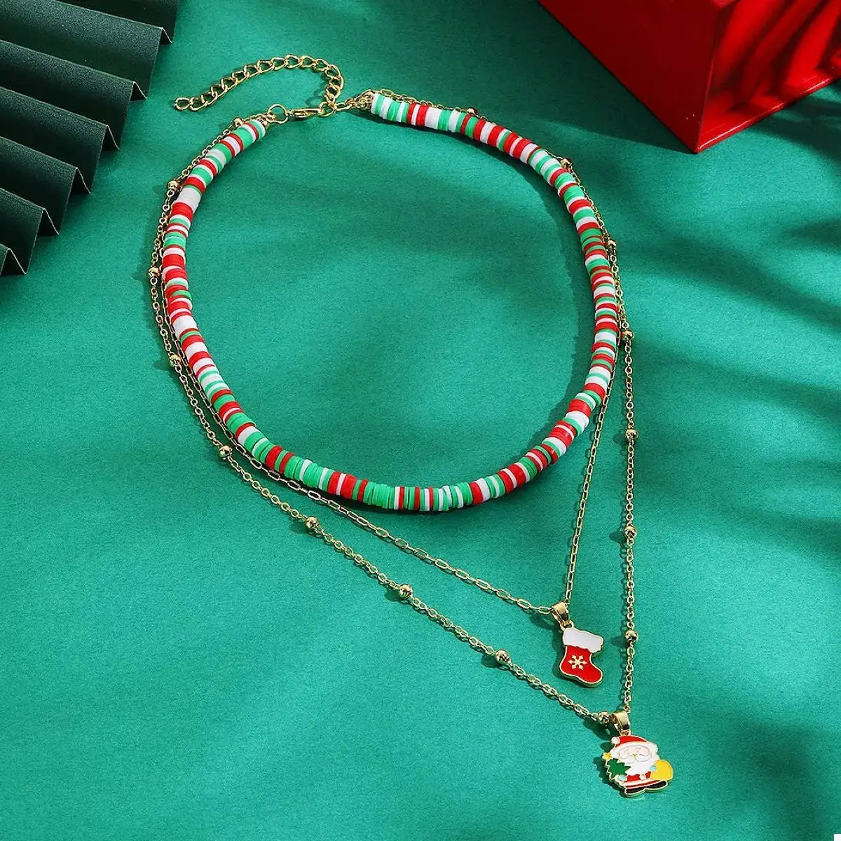 Colorful Christmas Charm Layered Necklace by Trendsi