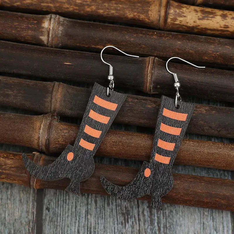 Alloy Wooden Boots Earrings by Trendsi
