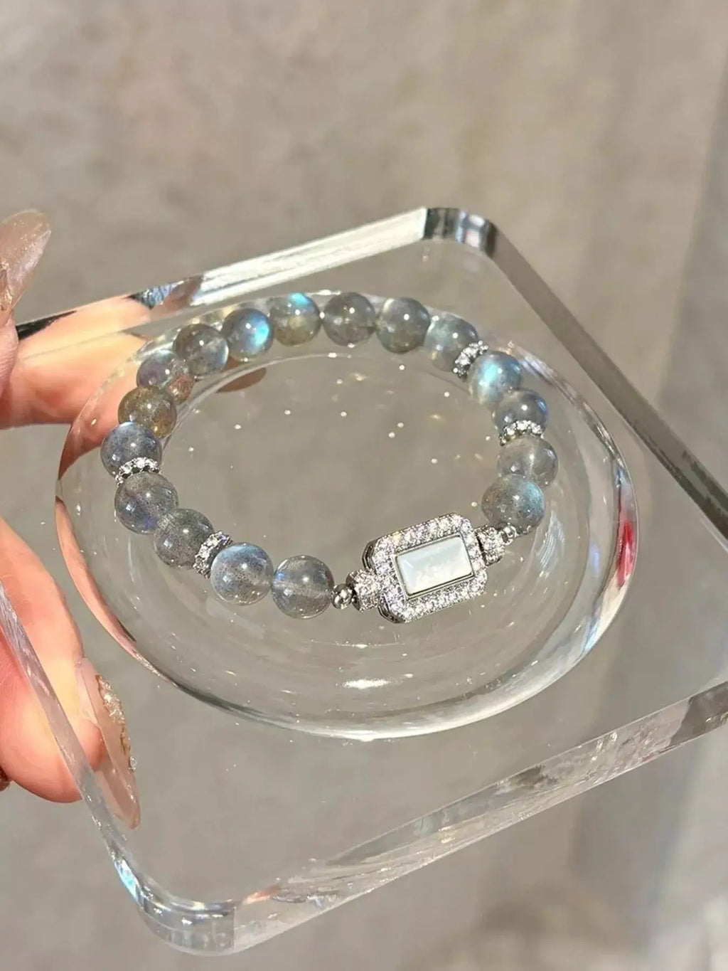 Moonstone Bead Geometric Bracelet by Trendsi