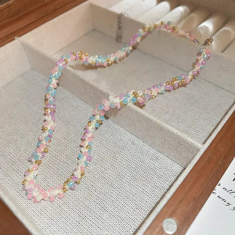 Titanium Steel Rice Bead Necklace by Trendsi