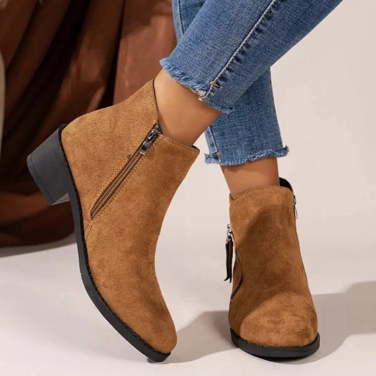 Point Toe Block Heels Boots by Trendsi
