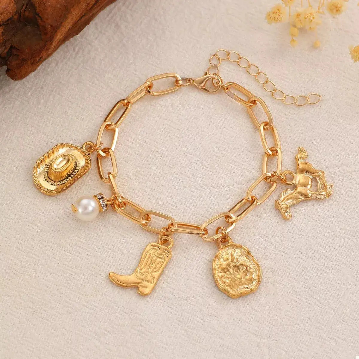 18K Gold-Plated Charm Necklace and Bracelet Jewelry Set by Trendsi