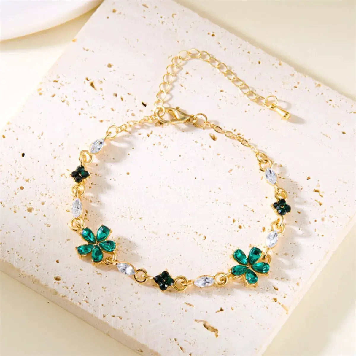 18K Gold-Plated Rhinestone Flower Bracelet by Trendsi