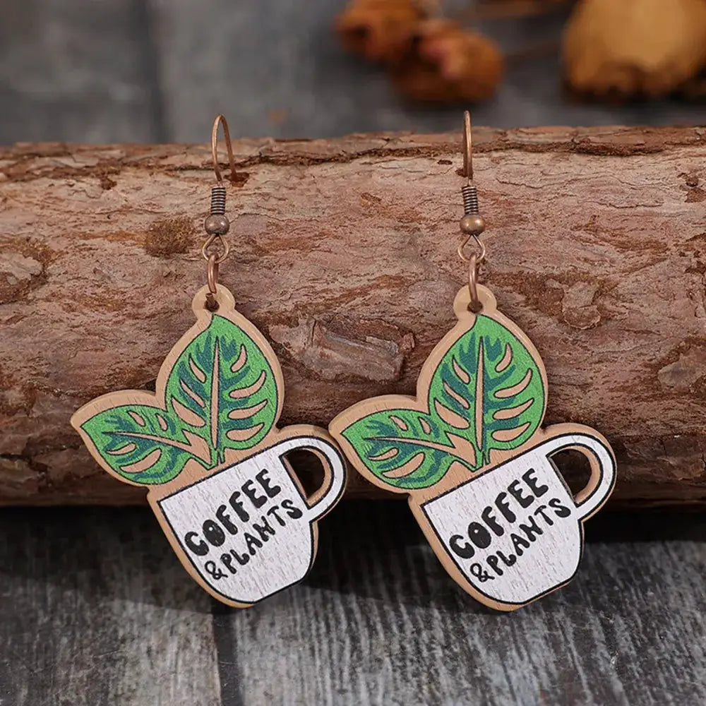 Wooden Alloy Dangle Earrings by Trendsi