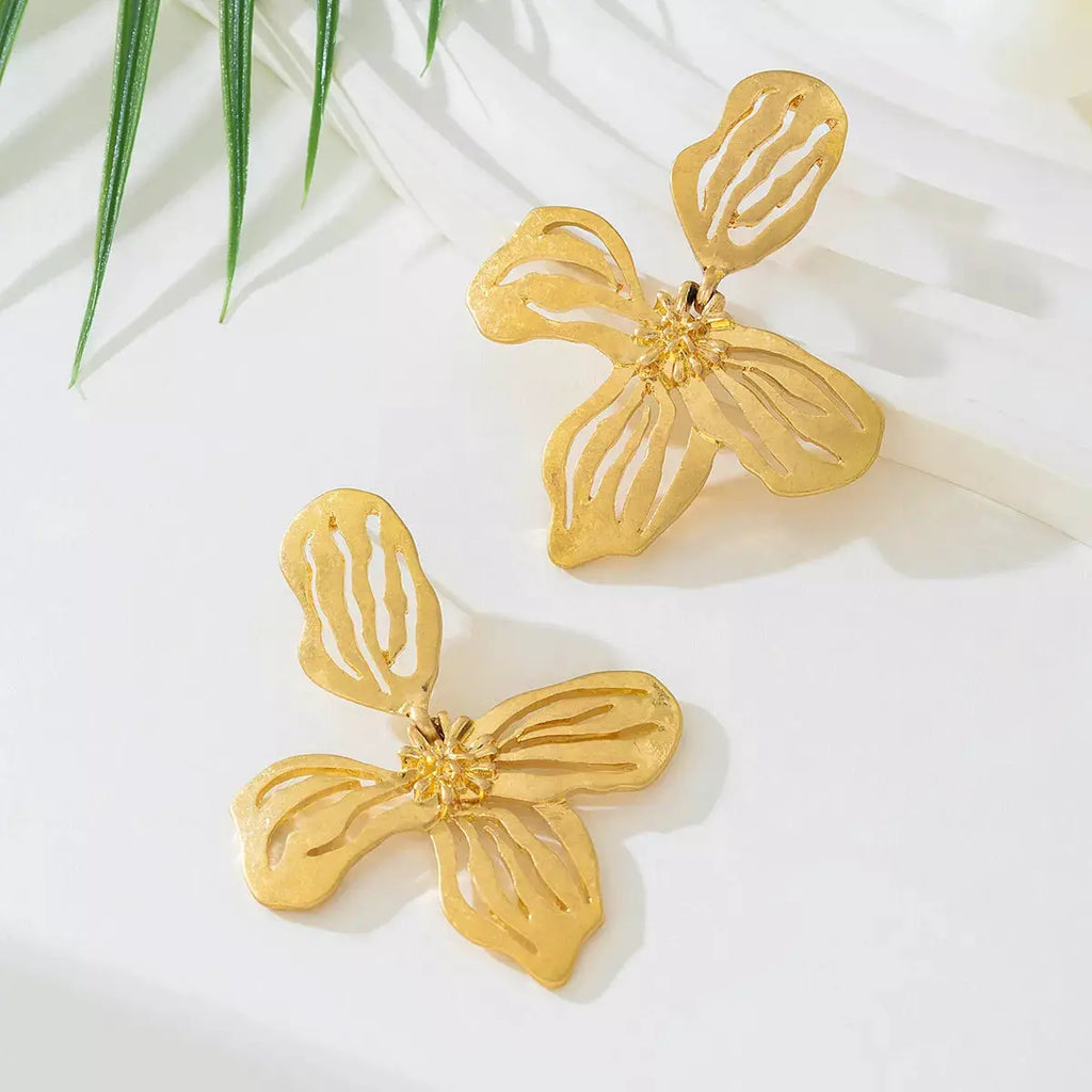 18K Gold-Plated Butterfly Flower Statement Earrings by Trendsi
