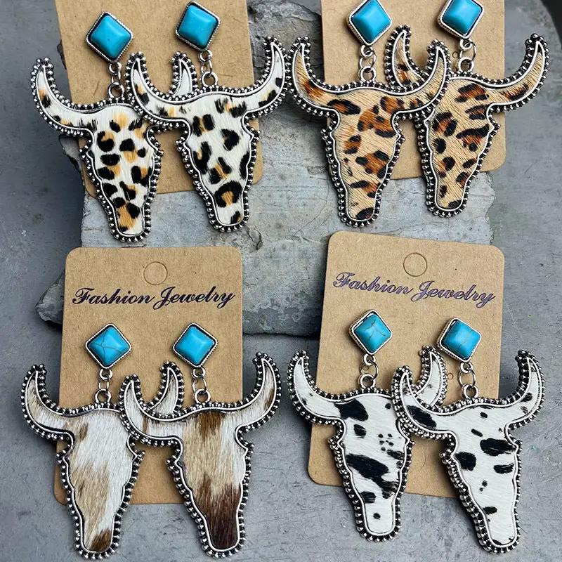 Bull Shape Turquoise Dangle Earrings by Trendsi