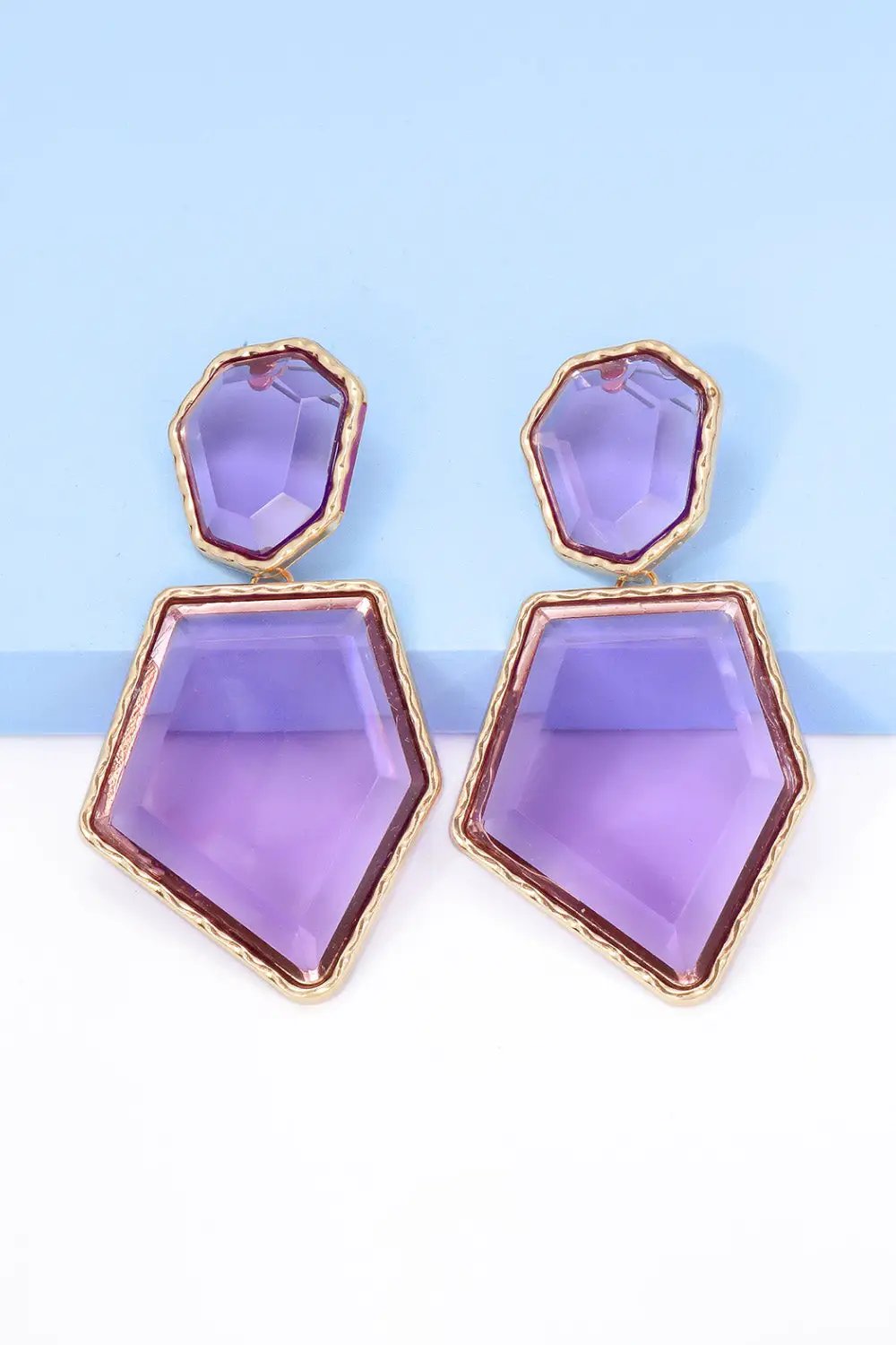 Geometrical Shape Zinc Alloy Frame Resin Dangle Earrings by Trendsi