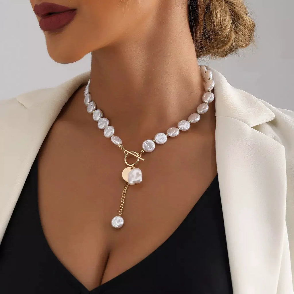 18K Gold-Plated Pearl Drop Necklace by Trendsi
