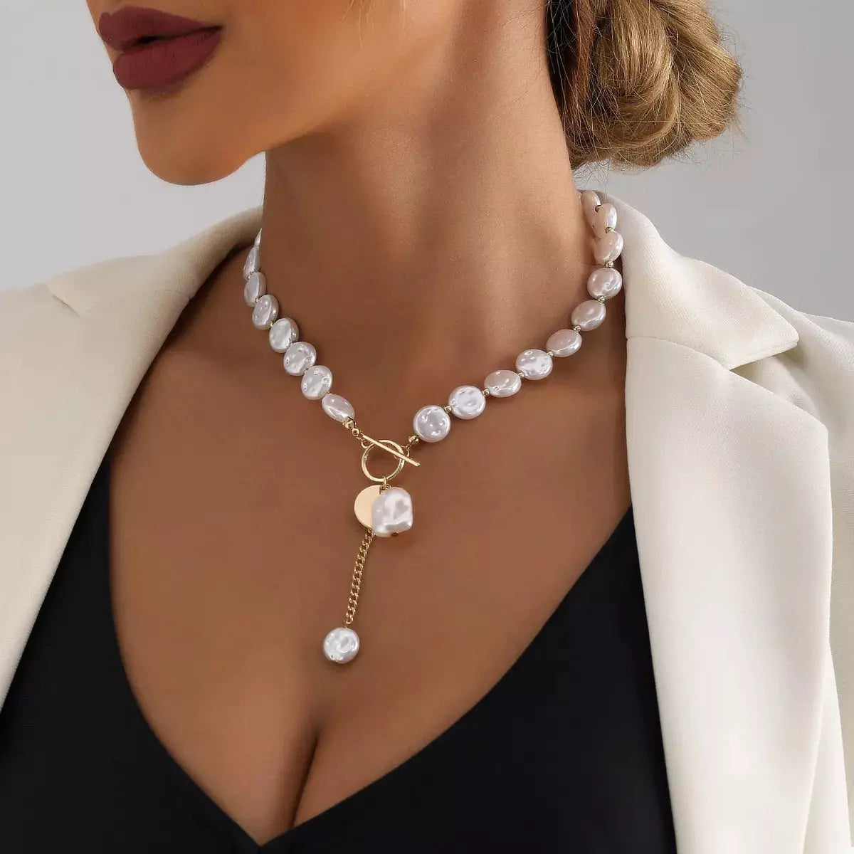 18K Gold-Plated Pearl Drop Necklace by Trendsi