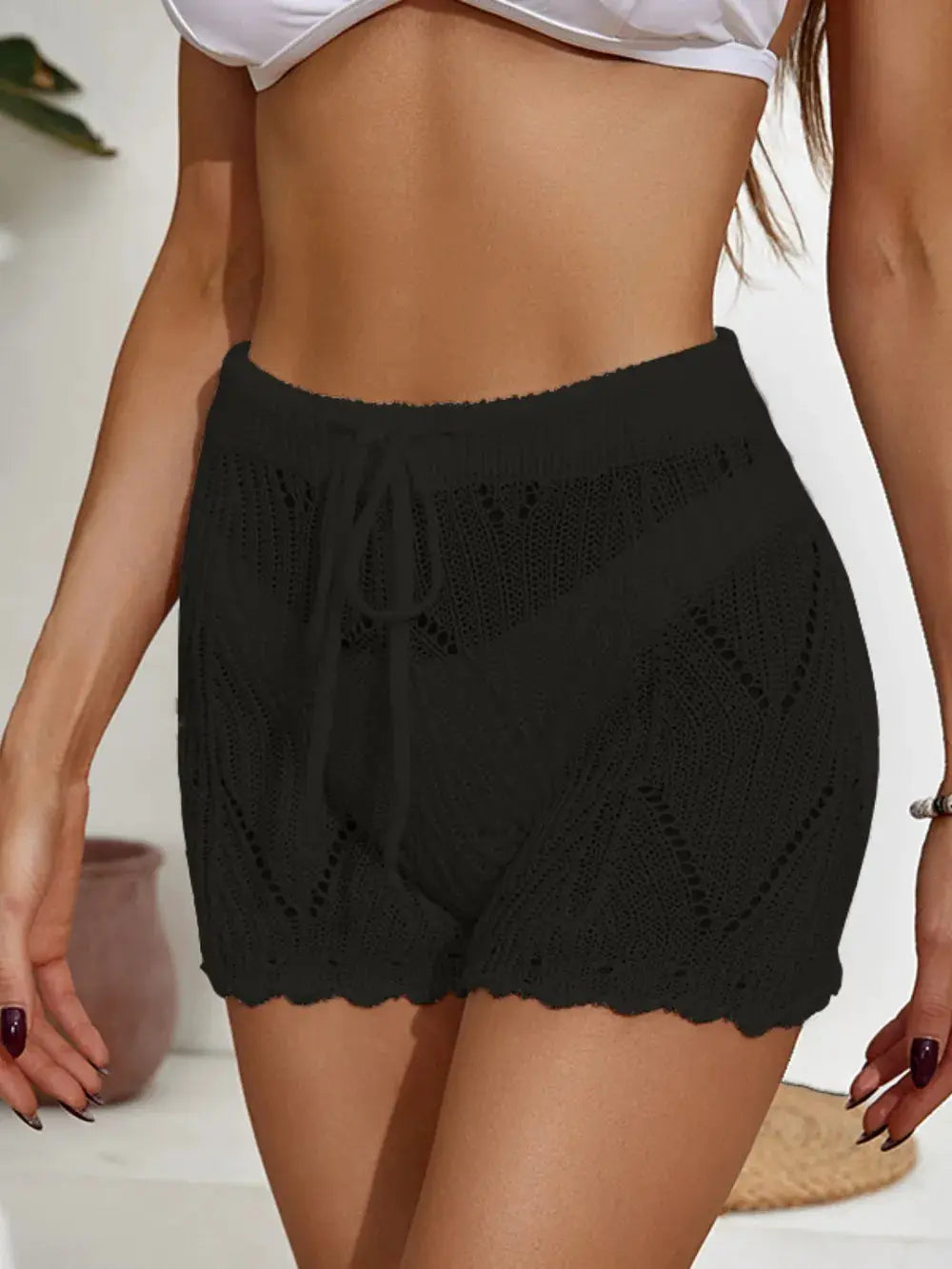 Drawstring Cutout Swim Shorts by Trendsi