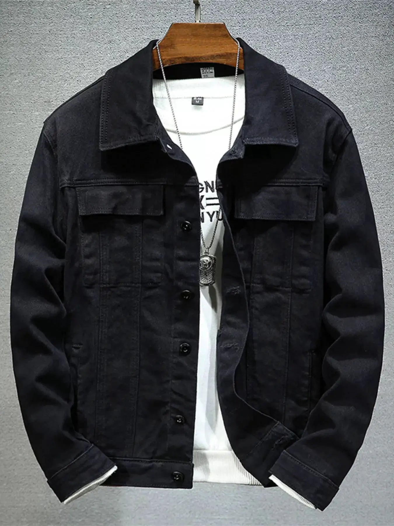 Men's Plus Size Button Up Denim Jacket with Chest Pockets by Trendsi