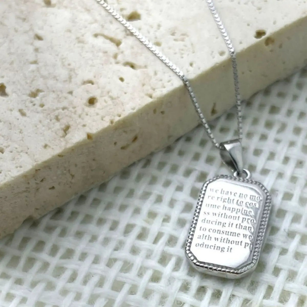 925 Sterling Silver Rectangle Pendant Necklace by Trendsi
