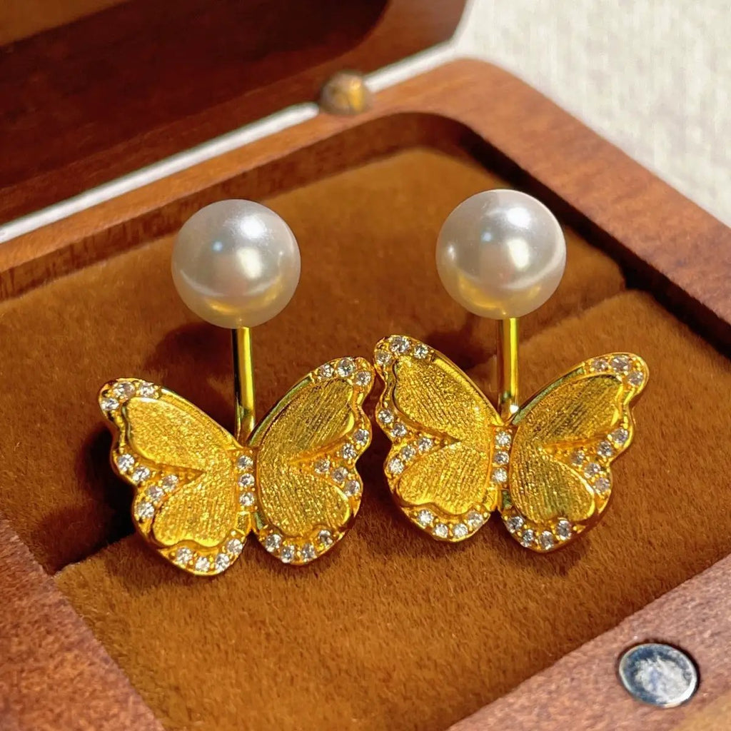 18K Gold-Plated Pearl Butterfly Earrings by Trendsi