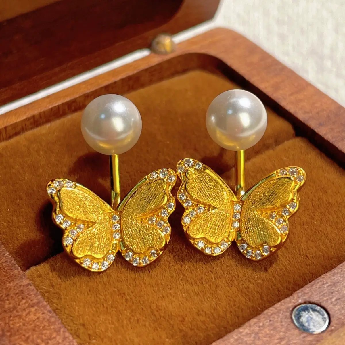 18K Gold-Plated Pearl Butterfly Earrings by Trendsi