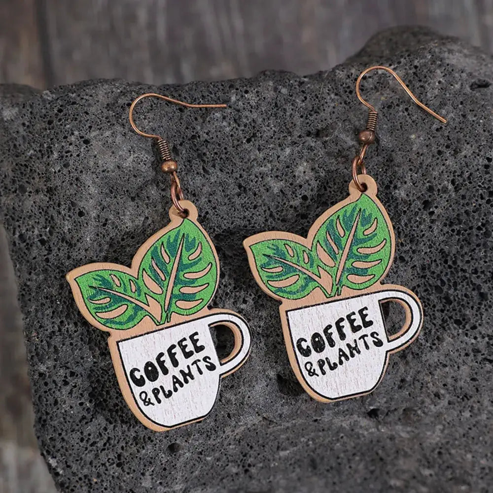 Wooden Alloy Dangle Earrings by Trendsi