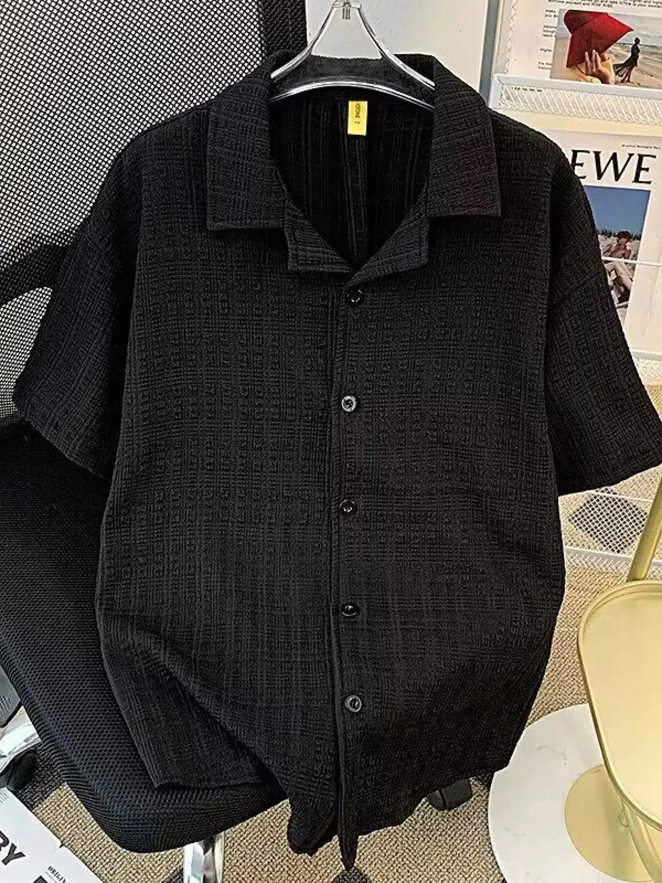 Men's Plus Size Lightweight Textured Short-Sleeve Shirt with Starfish Brooch by Trendsi